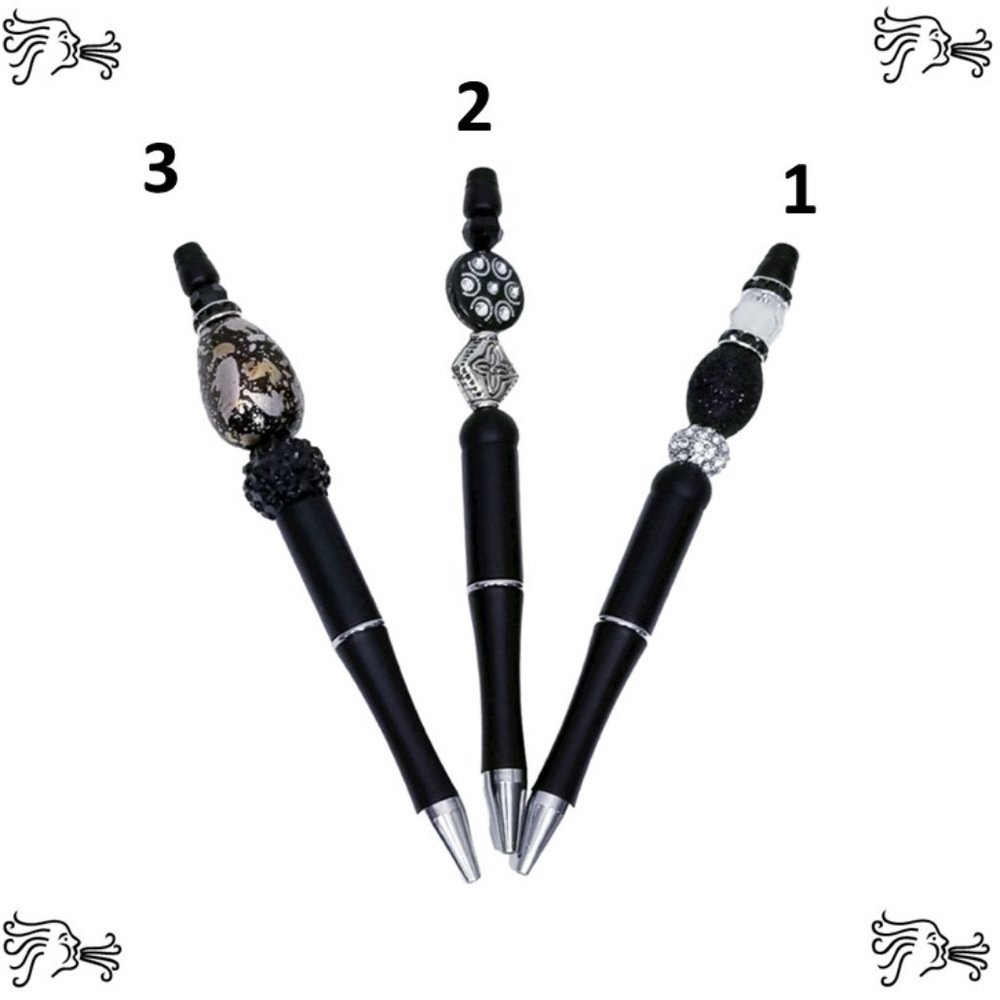 Black Beaded Pens Includes Pouch and Ink Refill